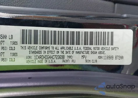 2017 Dodge Durango Gt Rwd z USA, uszkodzony, nr VIN 1C4RDHDG4HC723698